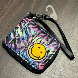 Black Quilted Clutch with Smiley Face